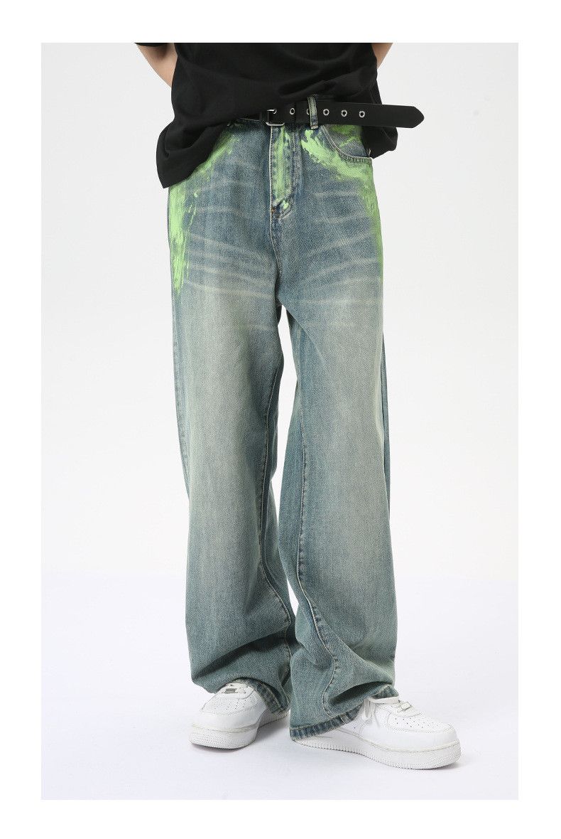 Japanese Brand × Jeremy Scott Light blue personality ink splash retro straight jeans Size US 32 / EU 48 - 1 Thumbnail