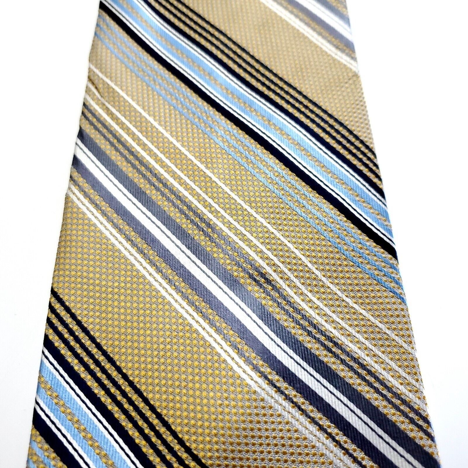 Other Bruno Piattelli Tan Blue Striped Woven Wide Silk Tie Size ONE SIZE - 2 Thumbnail
