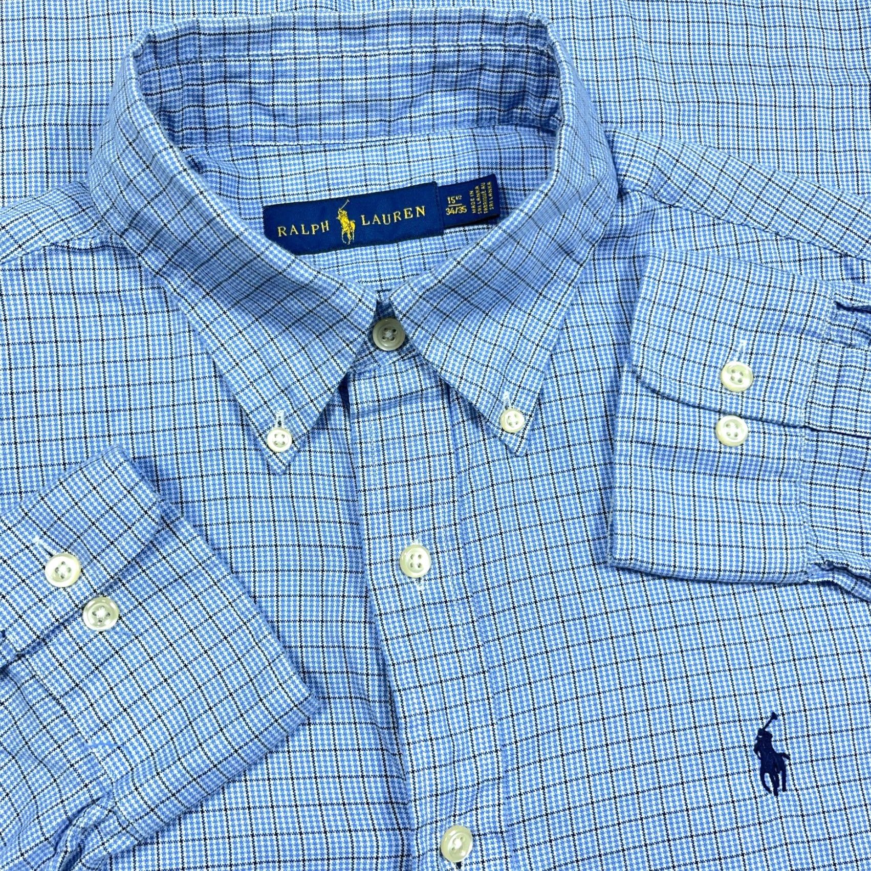 Ralph Lauren Ralph Lauren Shirt Men Medium 15.5 34 Blue Plaid Button Up Houndstooth Poplin Size US M / EU 48-50 / 2 - 2 Thumbnail