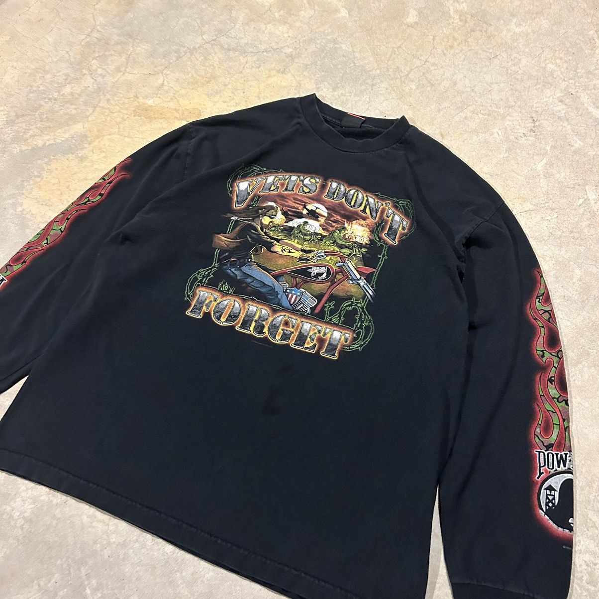 Harley Davidson × Vintage Crazy Vintage Y2K POW MIA Flame Sleeve Biker Tee Size US XL / EU 56 / 4 - 2 Thumbnail