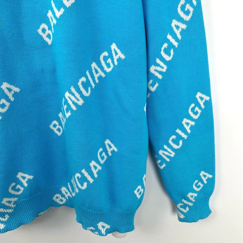 Balenciaga Balenciaga Blue and white knitted sweater with logo of bul Size US S / EU 44-46 / 1 - 4 Thumbnail