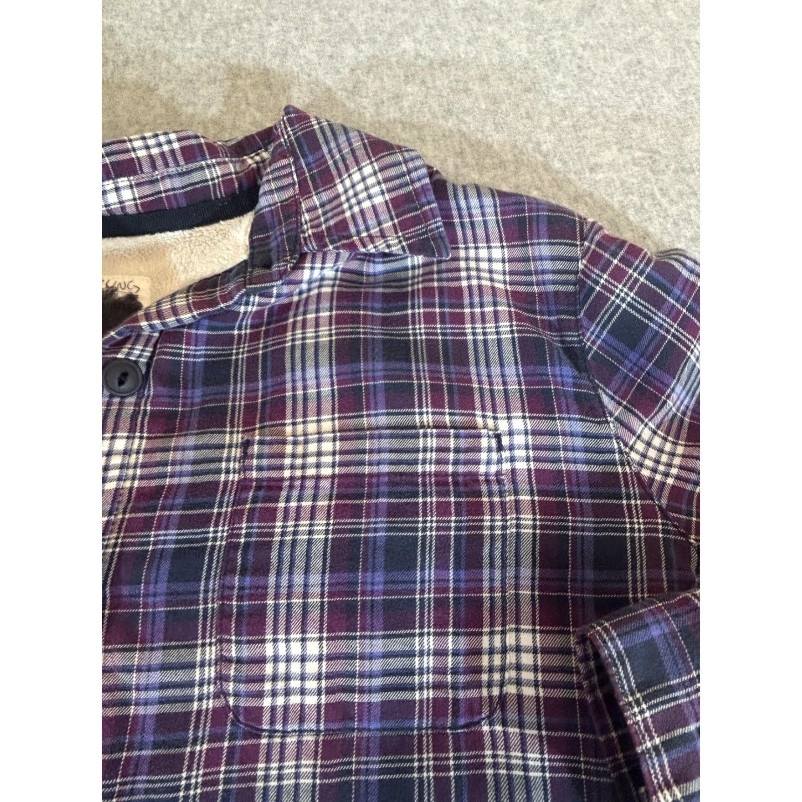 Vintage L.L. Bean Flannel Shirt Womens M Plaid Button-Up Shacket Jacket Top Fleece Lined Casual Fall Winter Violet Purple Size M / US 6-8 / IT 42-44 - 2 Thumbnail