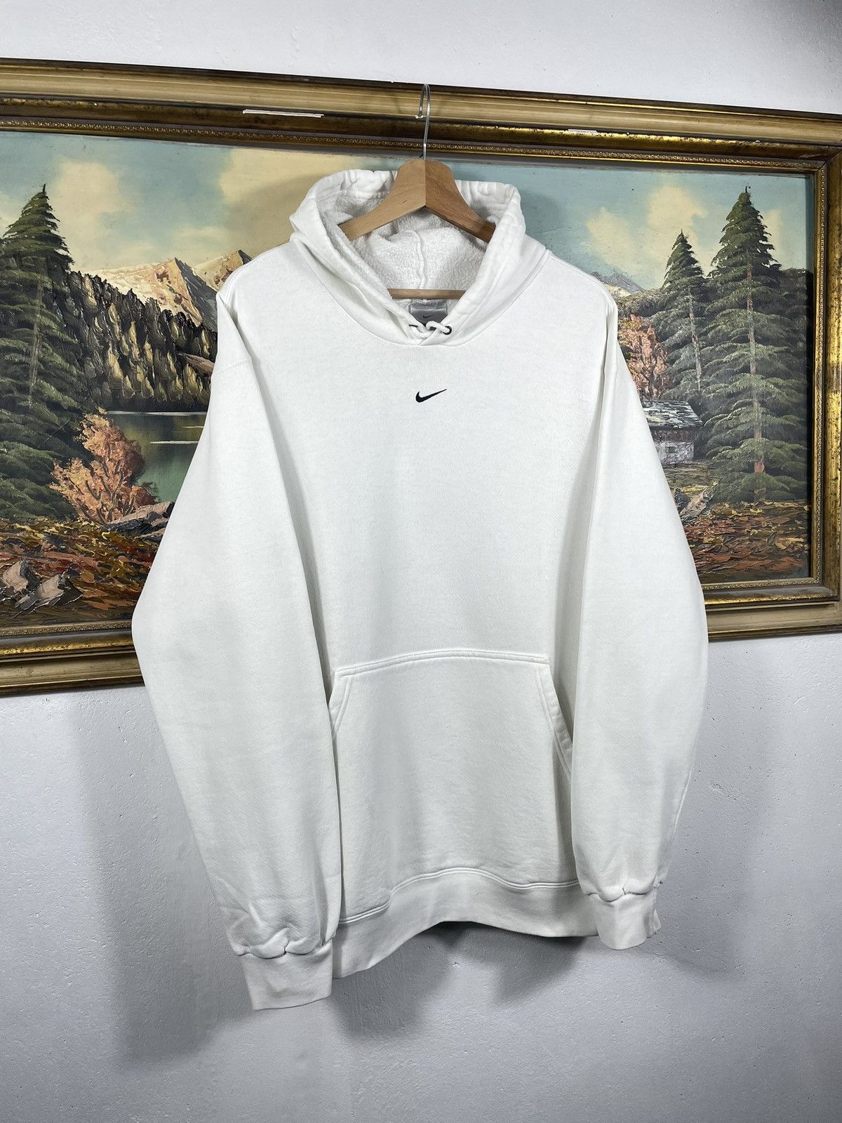 Nike × Vintage White Retro 90s Hoodie Nike Baggy Loose Oversize Vtg Size US L / EU 52-54 / 3 - 3 Thumbnail