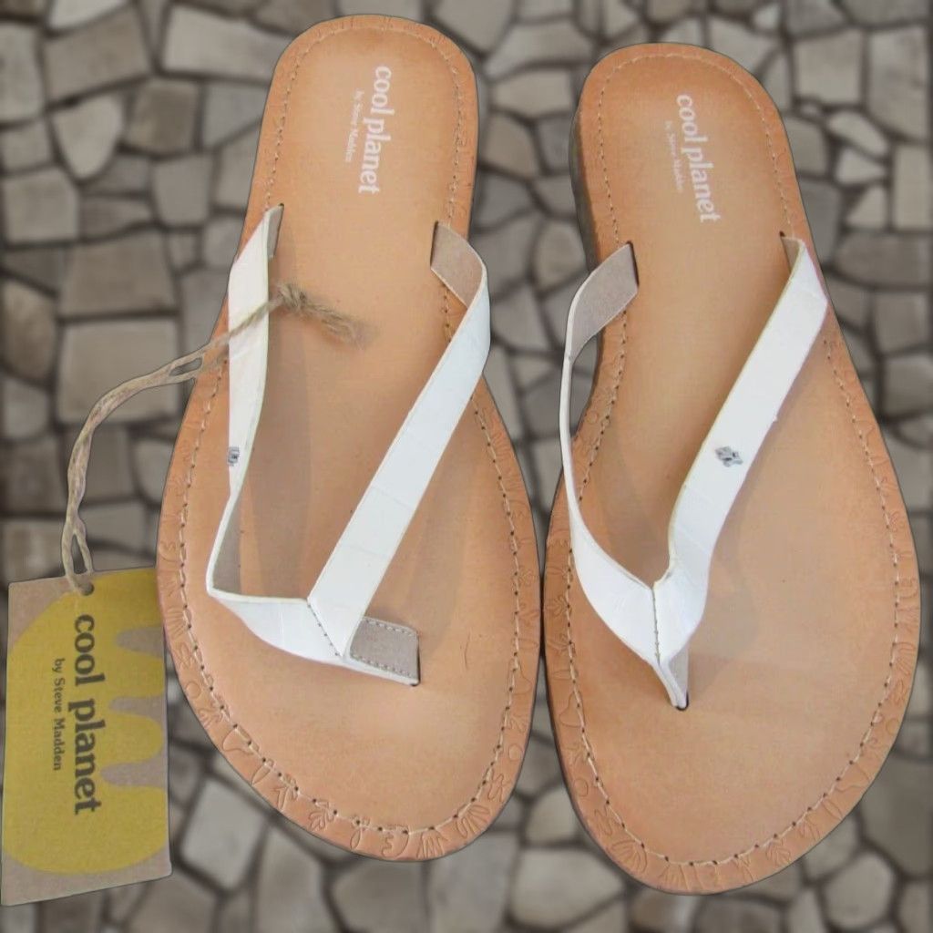 Cool Planet By Steve Madden White Croc Strap Thong Flip Flop Sandal 7.5 Womens