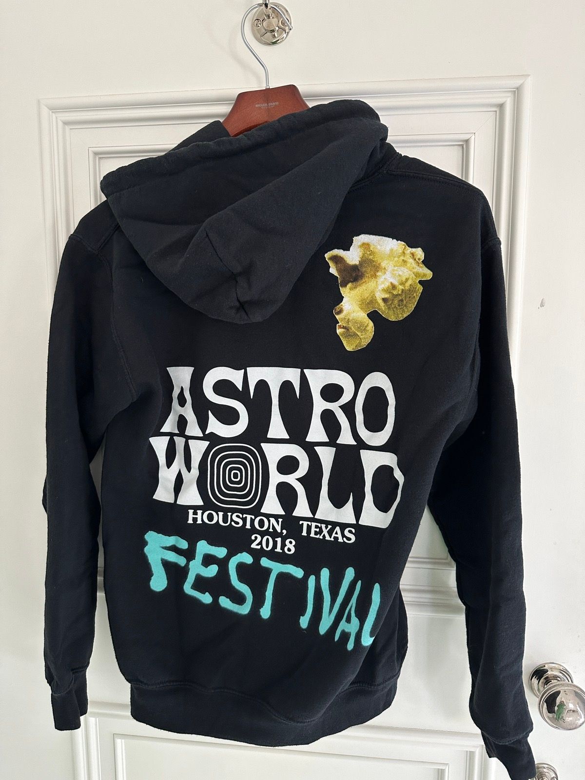 image of Travis Scott Astroworld Festival Airbrush Hoodie in Black, Men's (Size Small)