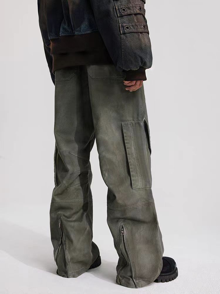 image of Vintage Retro Distressed Badlands Scimitar Pocket Straight Leg Pants in Graphite Gray (Size 32)