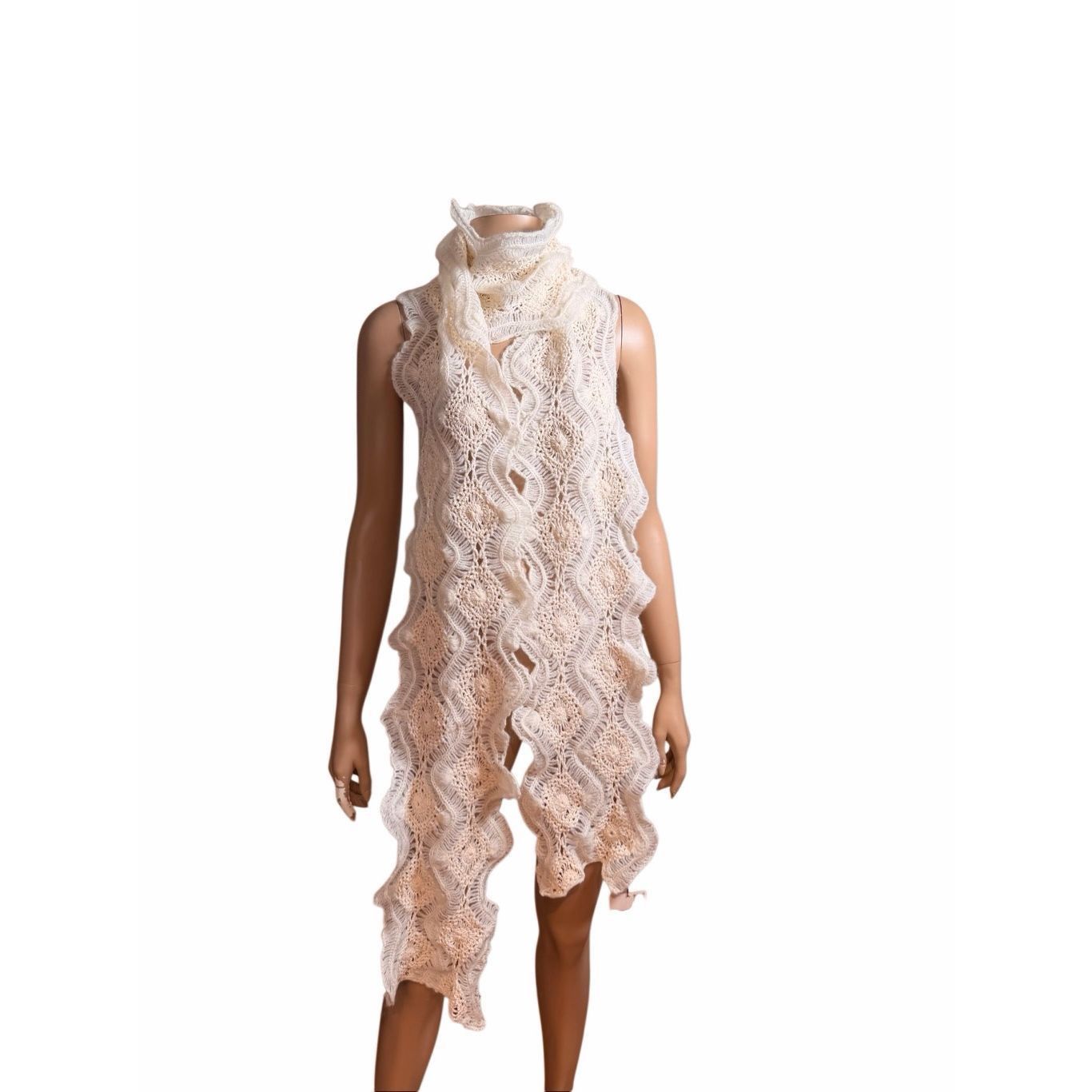 Zara NWT Zara Limited Edition Crochet Knit Scarf Ecru – 96” Long Size ONE SIZE - 1 Thumbnail