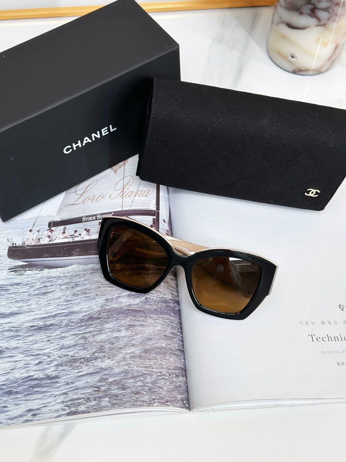 Chanel CHANEL Black Colorblock Irregular Sunglasses Size ONE SIZE - 1 Thumbnail
