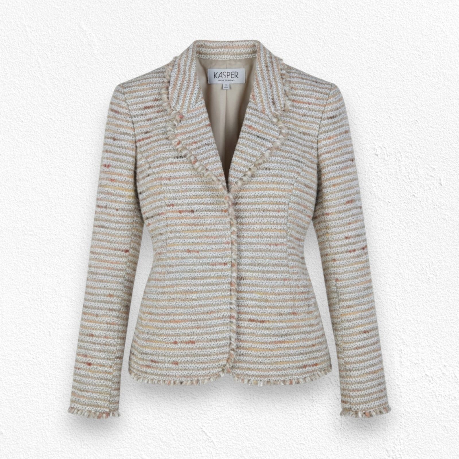Vintage 90s Y2K Kasper Beige Boucle Tweed Blazer Size 4 Petites Size S / US 4 / IT 40 - 1 Thumbnail