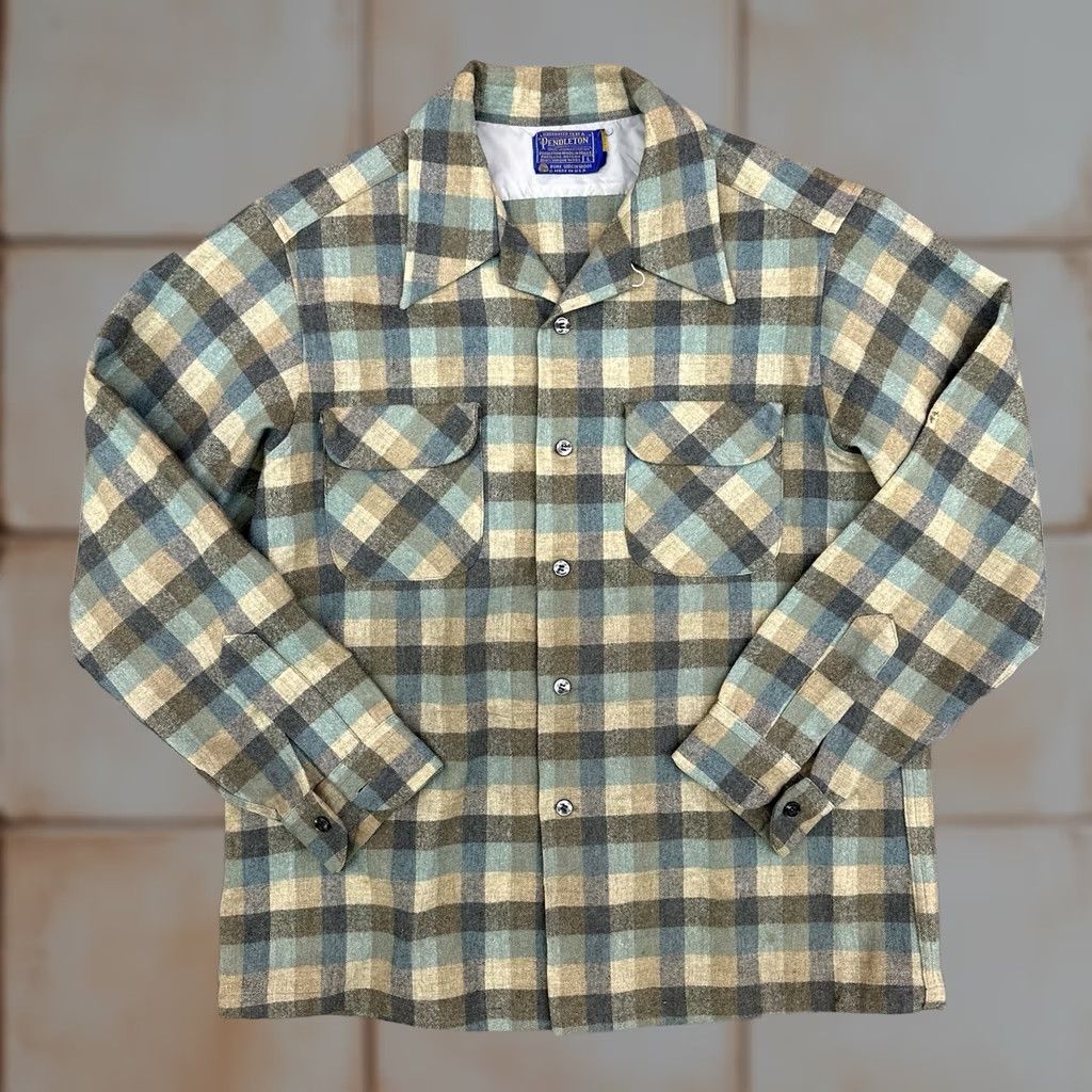 Pendleton VINTAGE Pendleton Shirt L Blue Plaid Tartan Wool 1960s 70s USA Made Mens Size US L / EU 52-54 / 3 - 1 Thumbnail