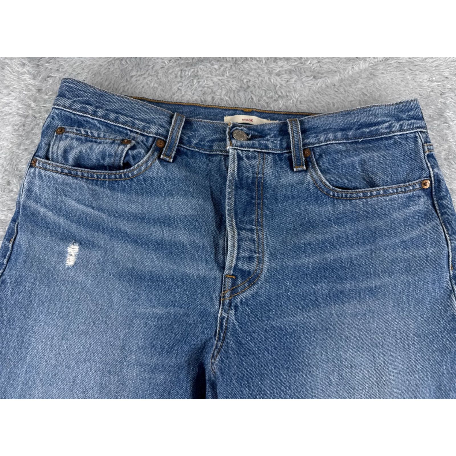 Levi's Levis Premium Jeans Womens 31x27 Blue Denim Wedgie Distressed Big E Size 24" / US 00 / IT 34 - 4 Thumbnail
