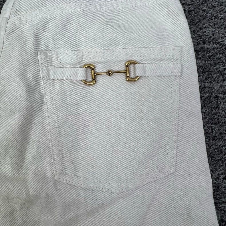 Gucci Gucci White Horsebit Denim Pants Size 22-2505 Size 22" - 6 Thumbnail