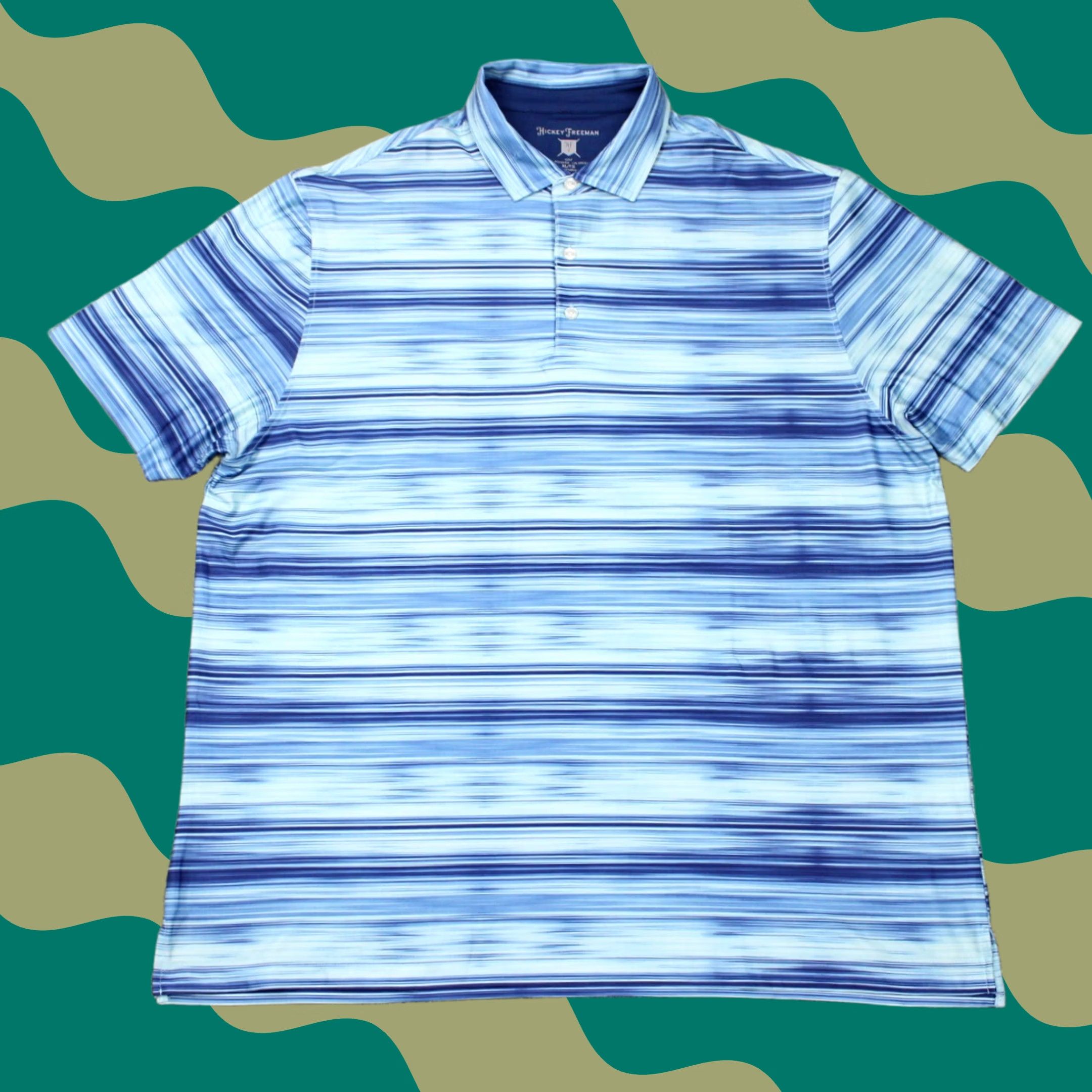 Vintage Hickey Freeman Polo Shirt Mens XL Blue Abstract Short Sleeve Polyester Stretch Golf Shirt Size US XL / EU 56 / 4 - 1 Thumbnail