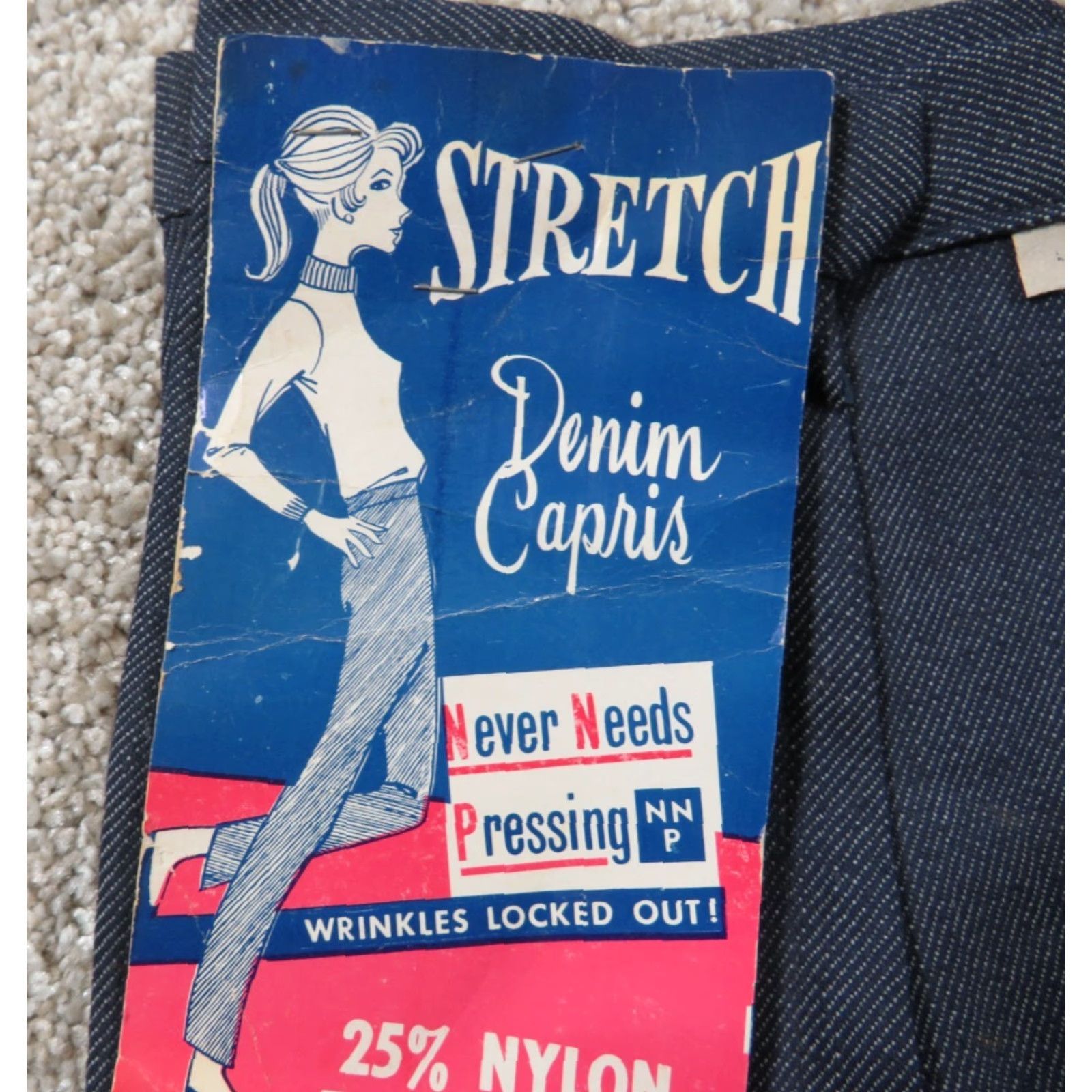 Denime VINTAGE Martinsville Sanforized Jeans Capris Denim Women’s 2XS 22x26 Blue 1950s Disco Slim Skinny Casual Mens/Womens Size 40" / US 18 - 7 Thumbnail