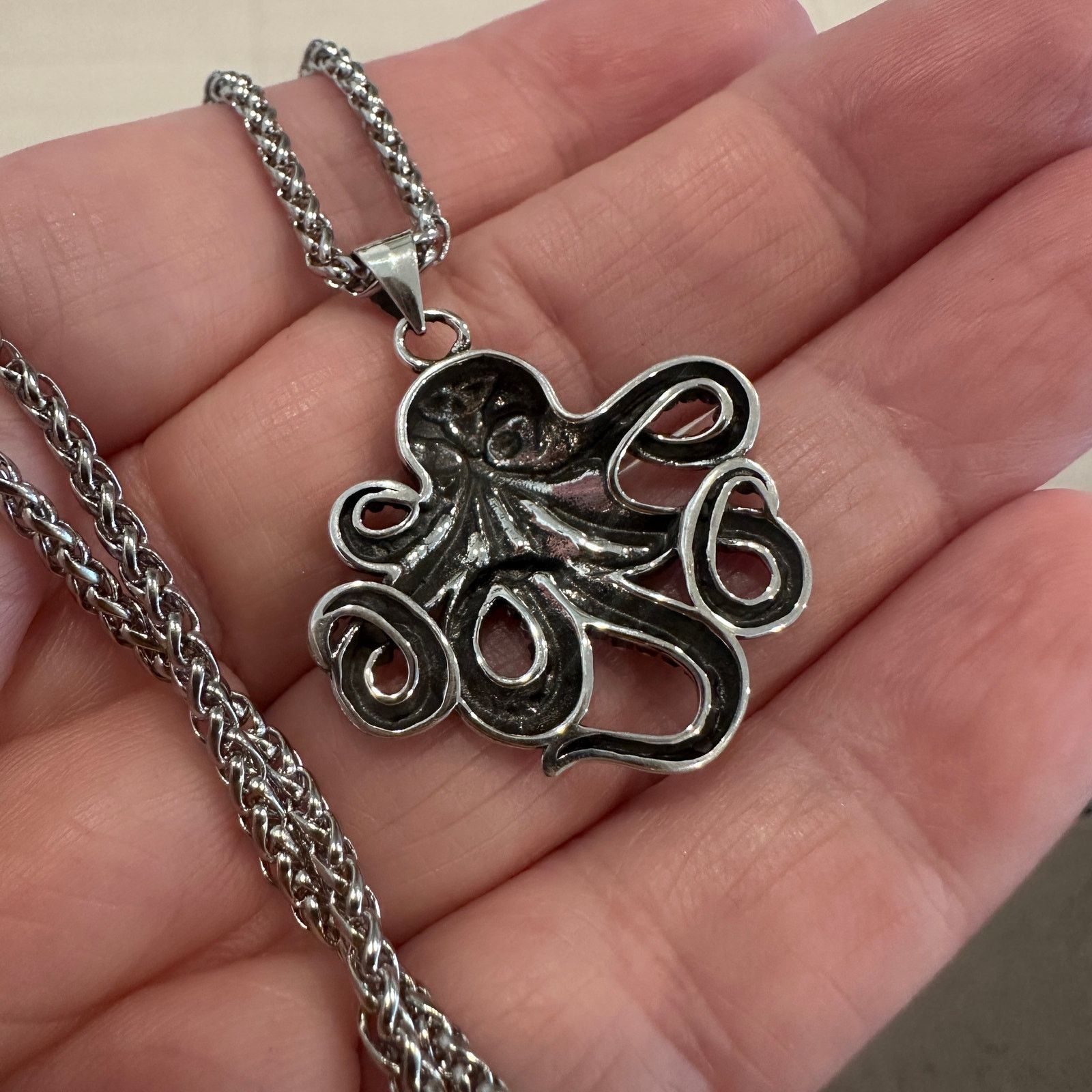The Unbranded Brand Sterling Silver Octopus Necklace – Oxidized Finish Size ONE SIZE - 5 Thumbnail