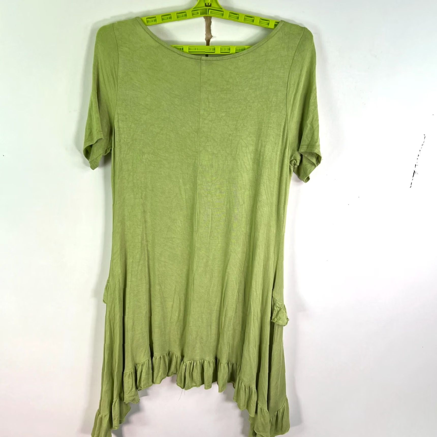 Vintage Jewel T-Shirt Dress Womens L Green Hi-Low Ruffle Boat Neck Knit Cotton Blend Casual Party/Cocktail/Workwear Size L / US 10 / IT 46 - 6 Thumbnail