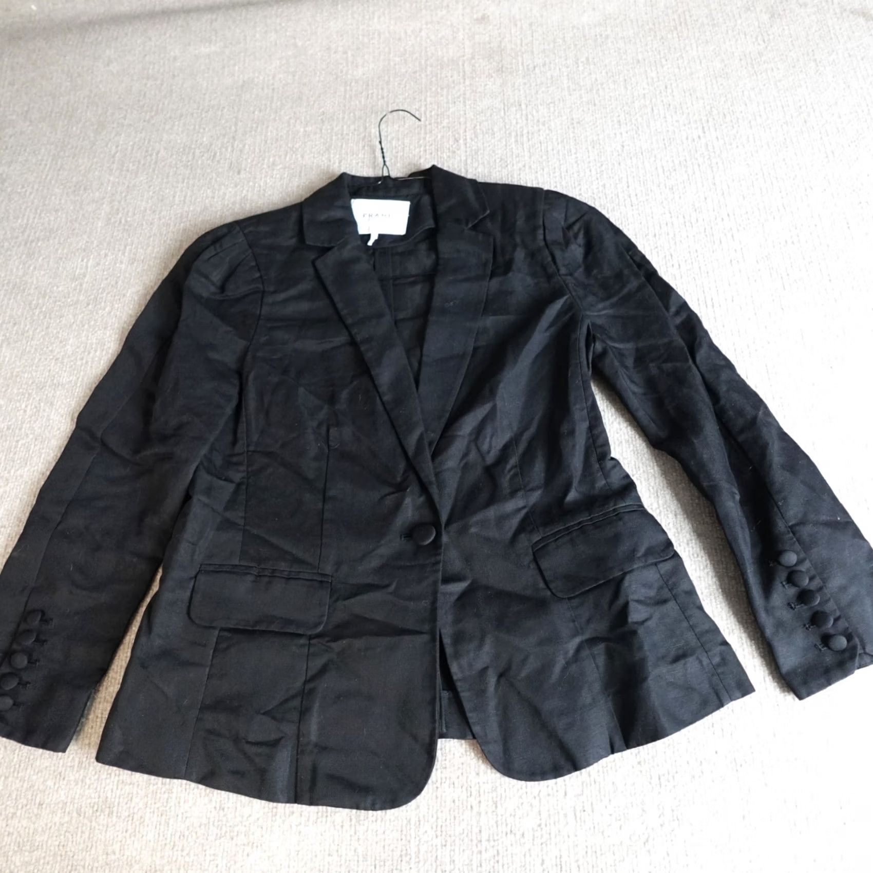 Frame FRAME Blazer Womens Black Solid Linen Blend One Button Working Cuff Shipped Next Business Day Size 6 Size M / US 6-8 / IT 42-44 - 2 Thumbnail