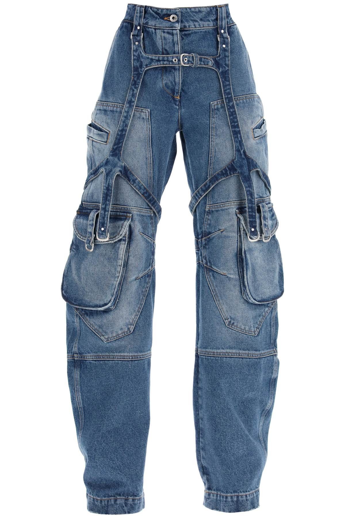 image of Off White Off-White Cargo Jeans With Harness Details in Blue No Color, Women's (Size 26)
