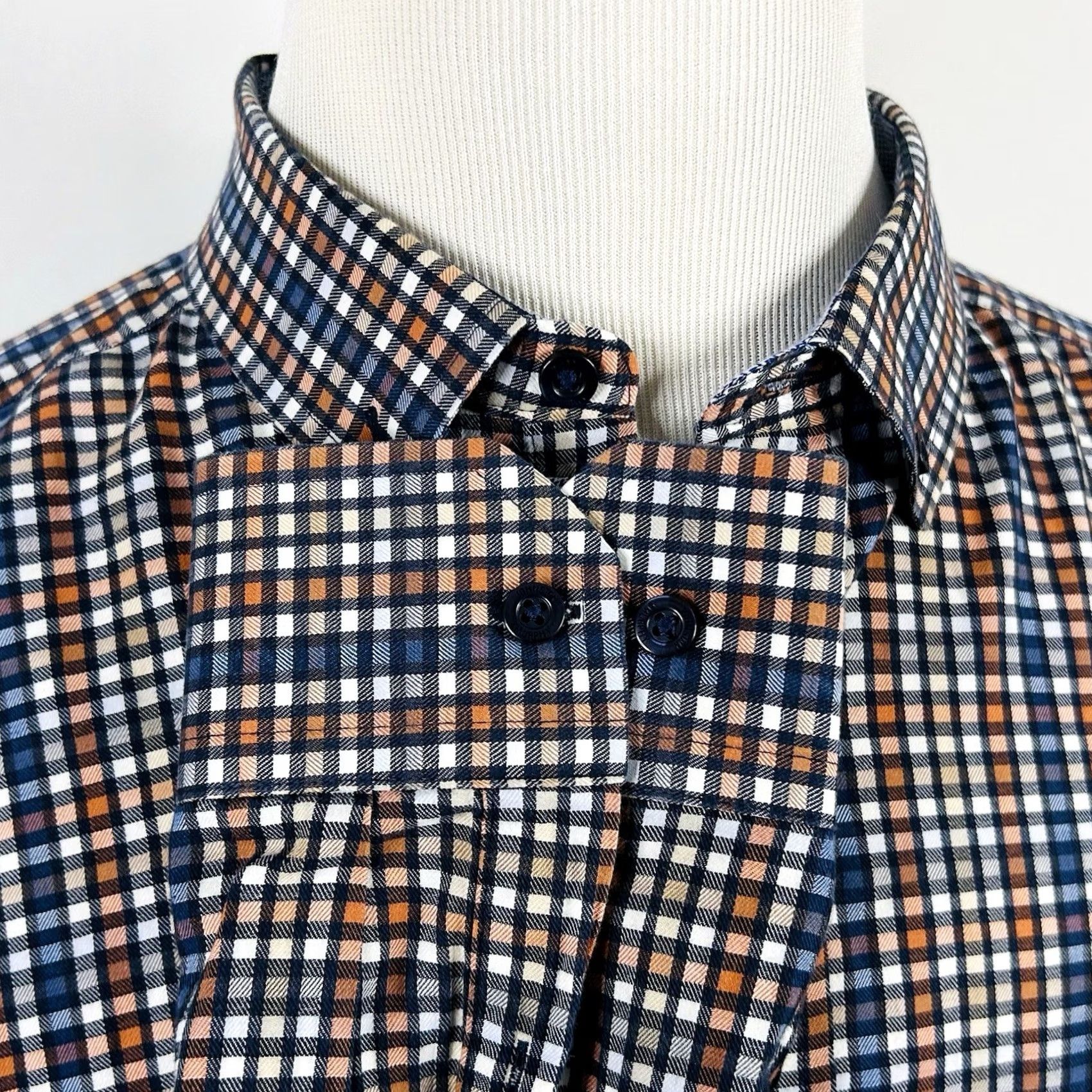 Johnston & Murphy Johnston & Murphy 2XL Casual Flip Cuff Shirt Blue Orange Plaid Cotton Shirt Men Regular Button-Front Collared Long Sleeve Size US XXL / EU 58 / 5 - 4 Thumbnail