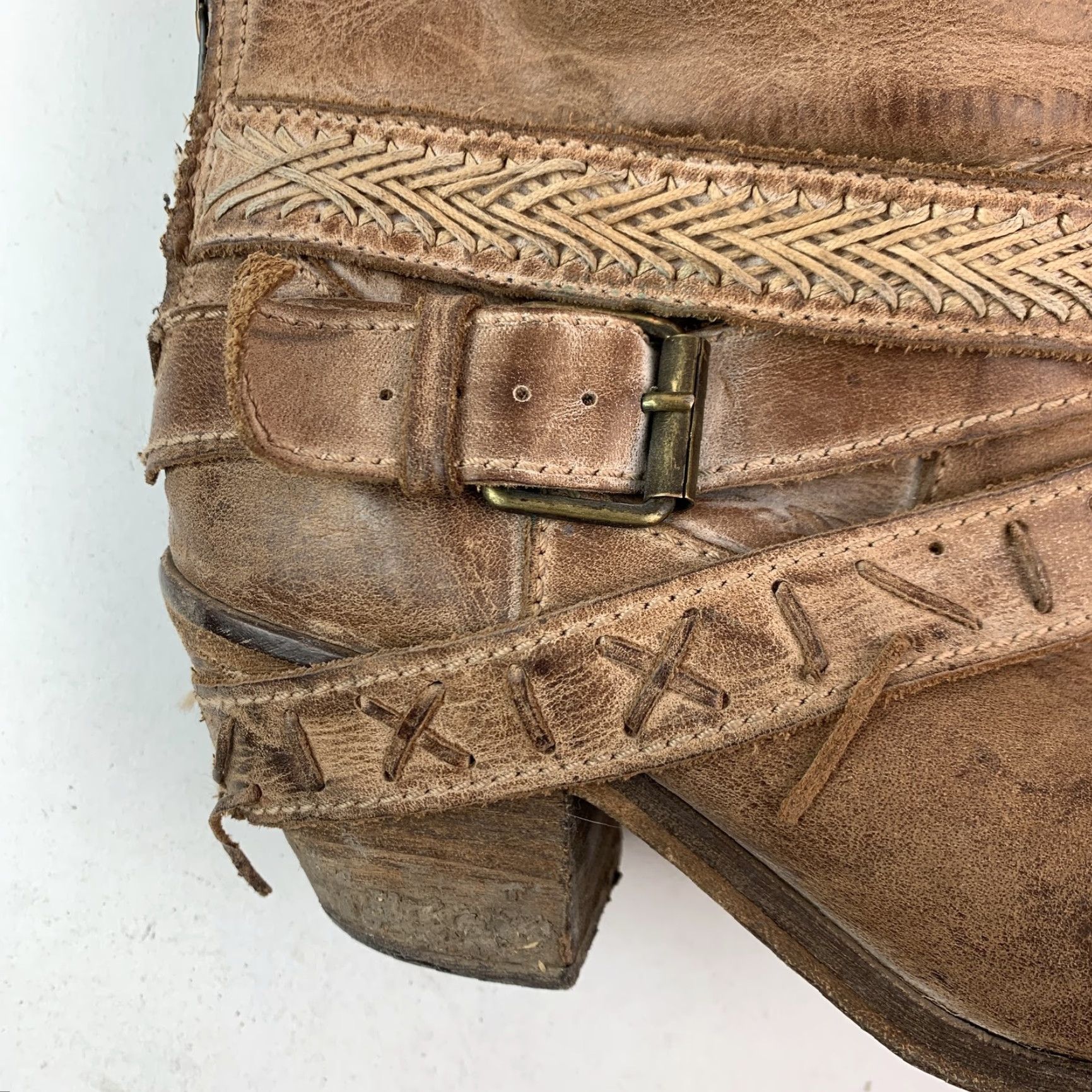 Vintage VINTAGE Corral Brown Distressed Leather Ankle Boots 7.5 Women Western Boot Buckle Zipper Block Heel Colonial? Size US 8 / IT 38 - 5 Thumbnail