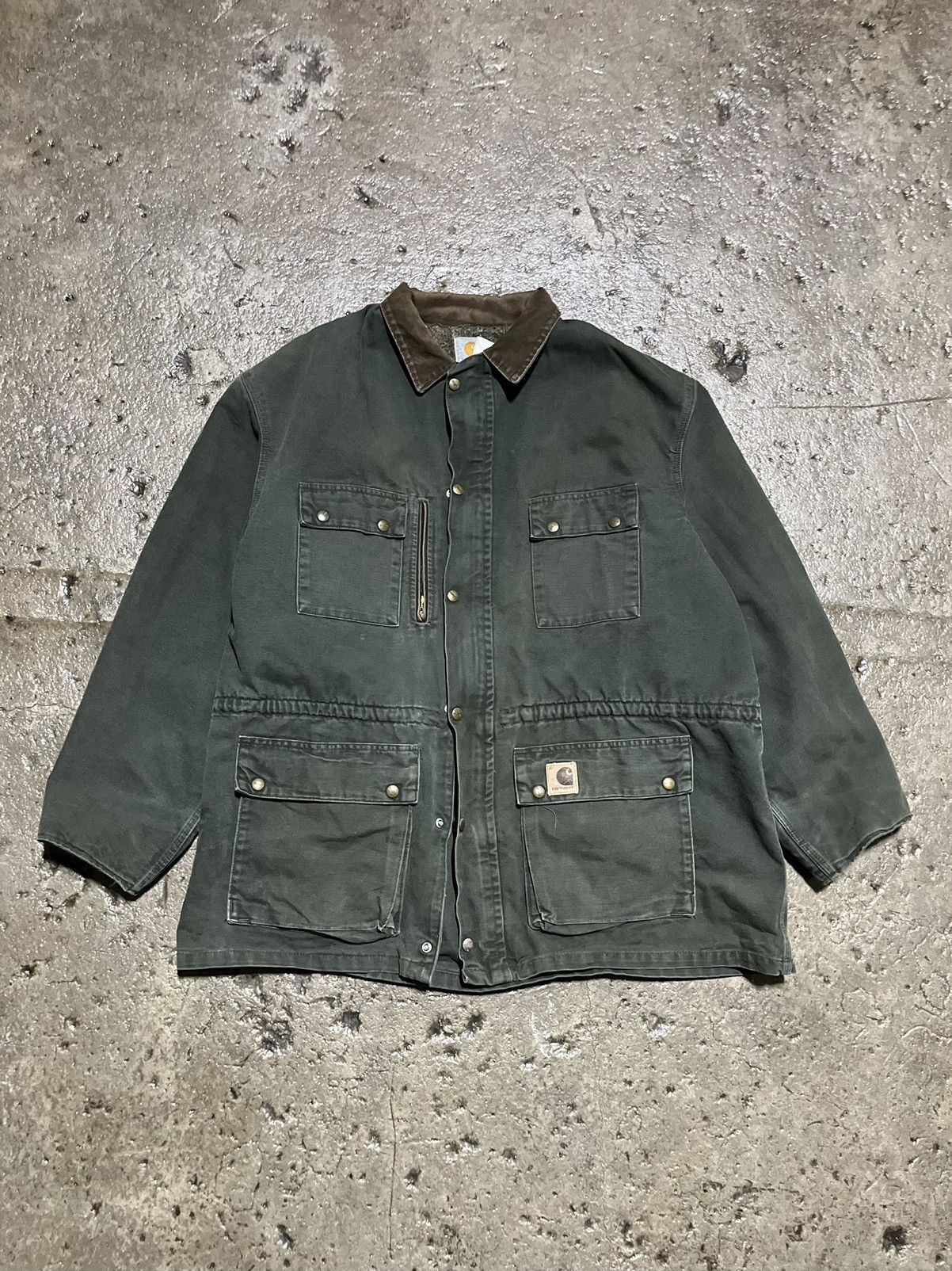 image of Crazy Vintage Carhartt Workwear Blanket Lined Chore Jacket in Green, Men's (Size 2XL)