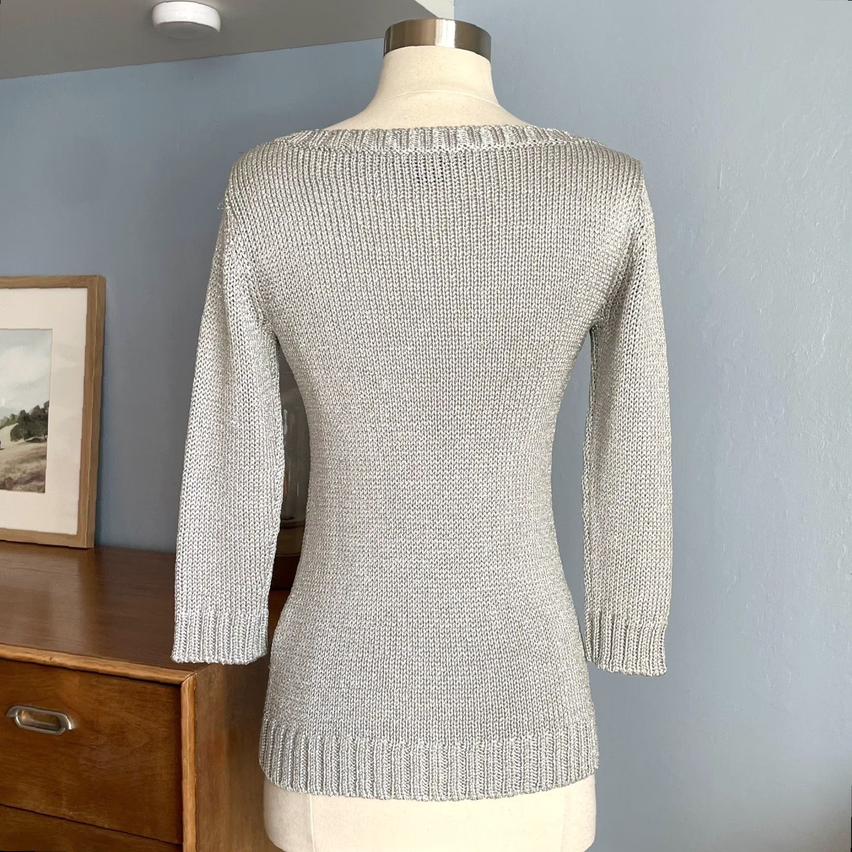 Ralph Lauren VINTAGE Ralph Lauren Black Label Silver Metallic Knit Boatneck Sweater Size S Women's Pullover Knit Silver Boat Neck 3/4 Sleeve Classic Designer Size S / US 4 / IT 40 - 4 Thumbnail