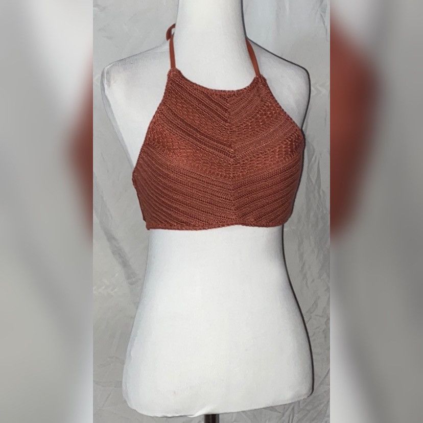 Target Basics Xhilaration, Copper/Rust Knit, Strappy, Halter Bikini Top Size M / US 6-8 / IT 42-44 - 7 Thumbnail