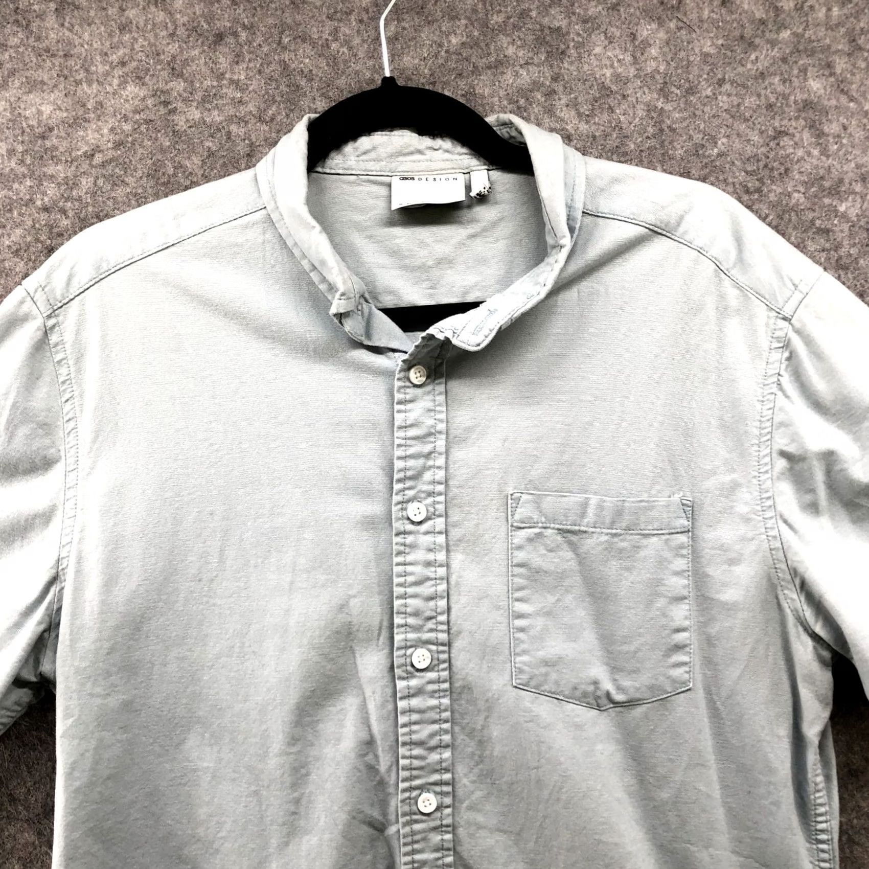 Asos ASOS Short Sleeve Button Down Shirt Mens L Light Blue Cotton Blend Soft Satin? No — keep exact: Size US L / EU 52-54 / 3 - 3 Thumbnail