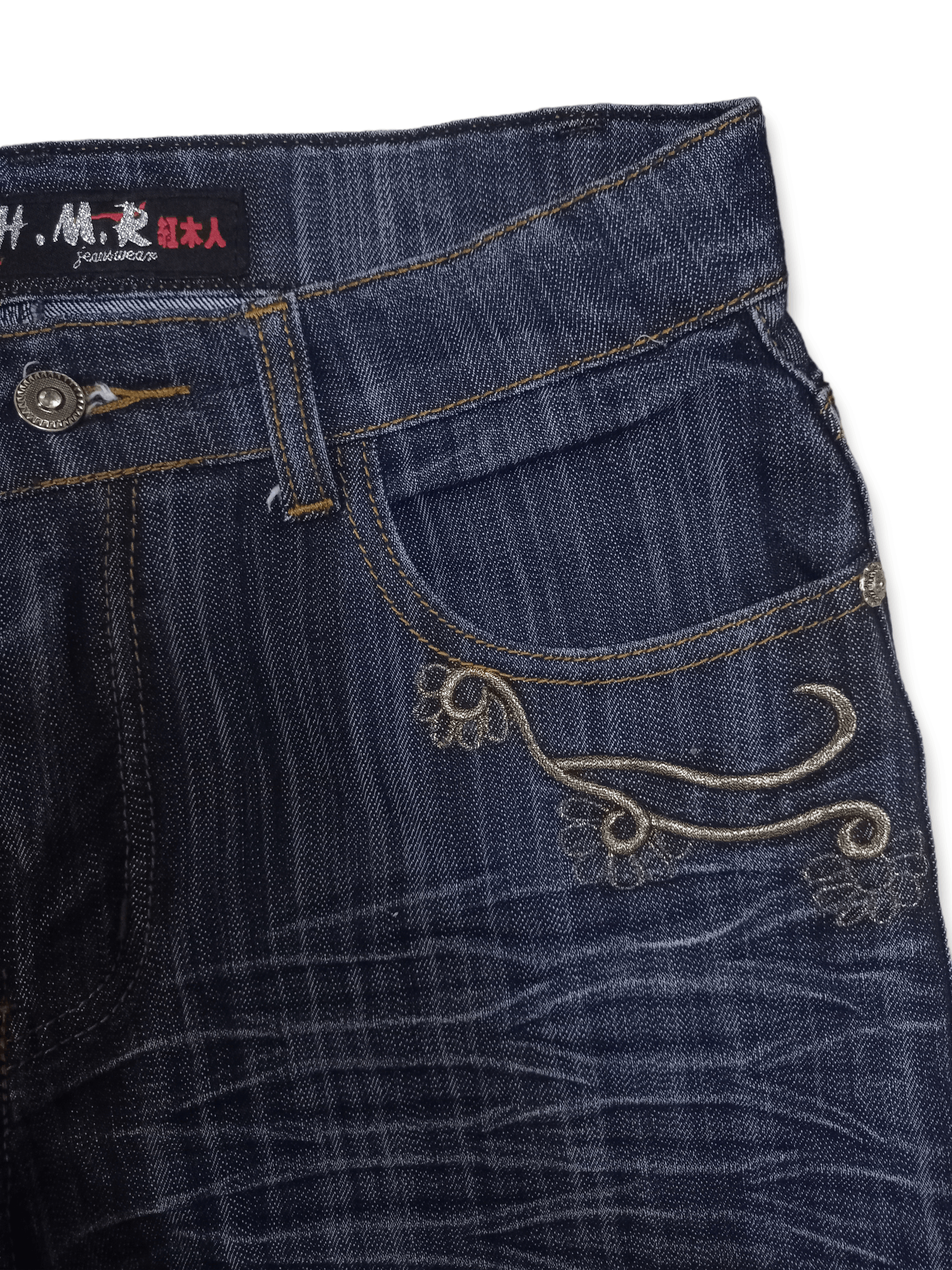 Japanese Brand Vintage Japanese Blue Wash Butterfly Embroidery Flare Jeans Size 31" - 5 Thumbnail