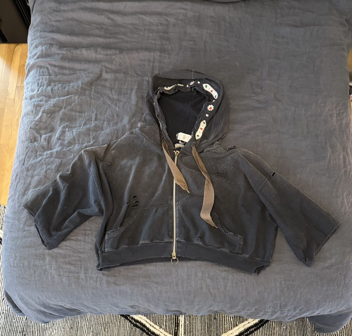 Kapital Kapital Embelished Distressed Cotton-Jersey Zip-Up Hoodie Size US L / EU 52-54 / 3 - 1 Thumbnail