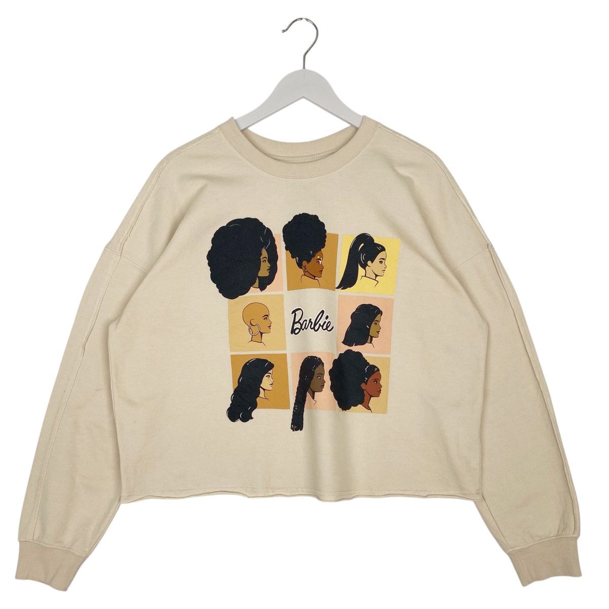 Vintage Barbie Crop Top Sweatshirt Crewneck Beige Size L
