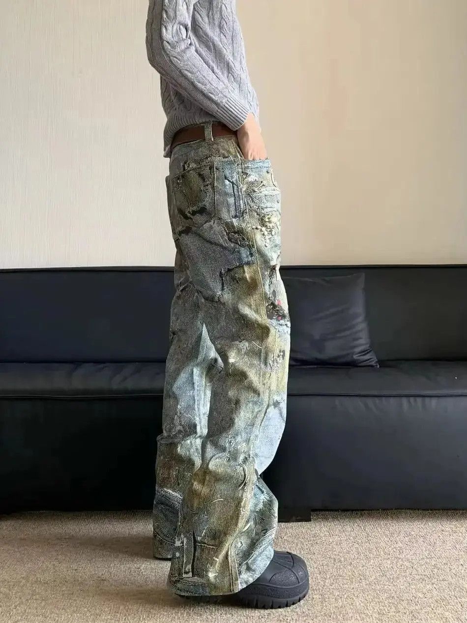 Japanese Brand Design Printing Straight Loose Jeans Pants Size US 32 / EU 48 - 2 Thumbnail