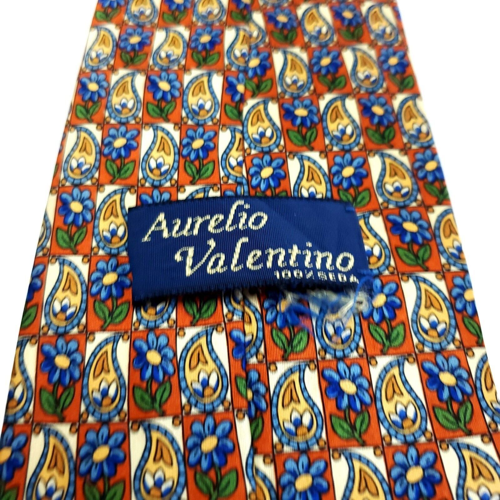 Valentino Aurelio Valentino Orange Blue Floral Geometric Print Wide Si Size ONE SIZE - 3 Thumbnail