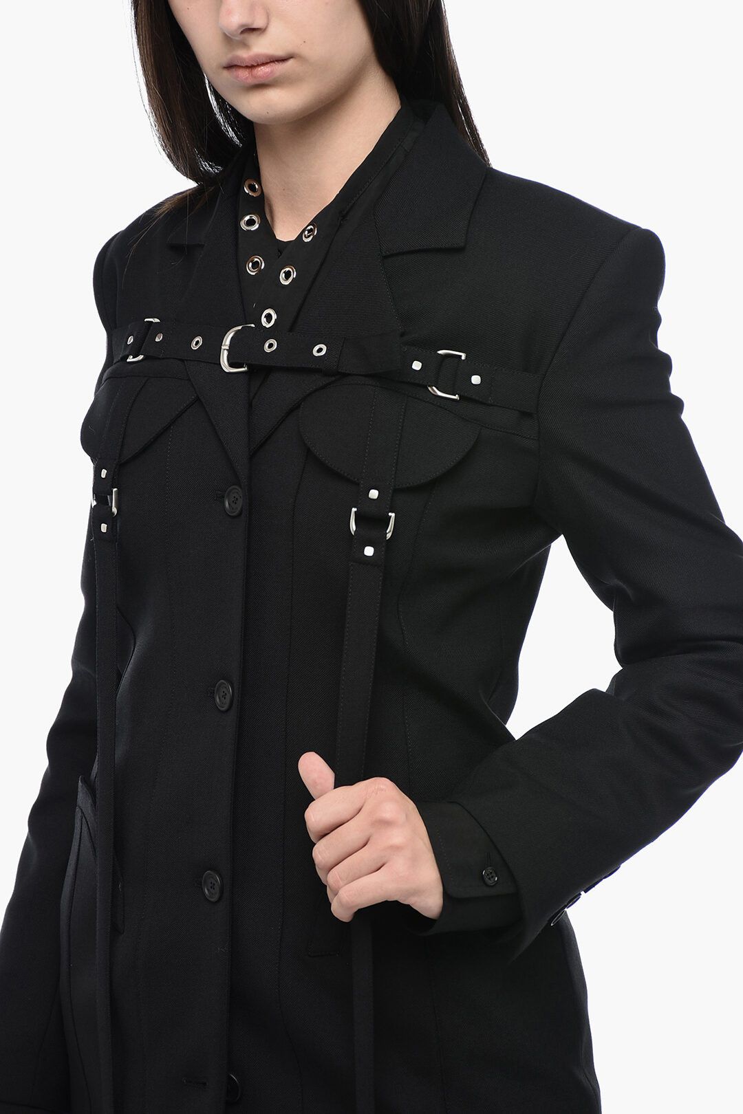 Off-White og1mm1125 Buckle Cargo Blazer in Black Size S / US 4 / IT 40 - 3 Thumbnail