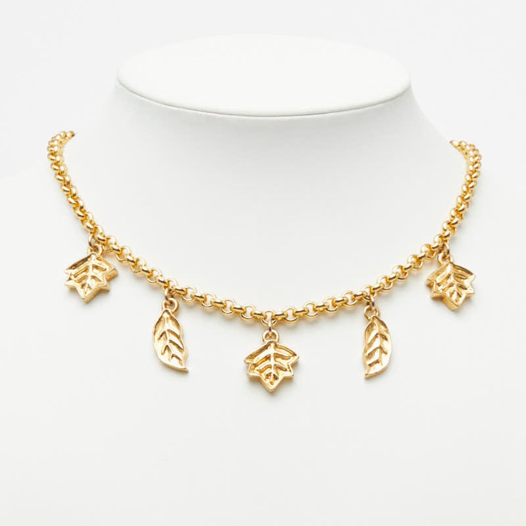 Celine Celine Leaf Motif Chain Necklace, Gold Plated, Women's Size ONE SIZE - 1 Thumbnail