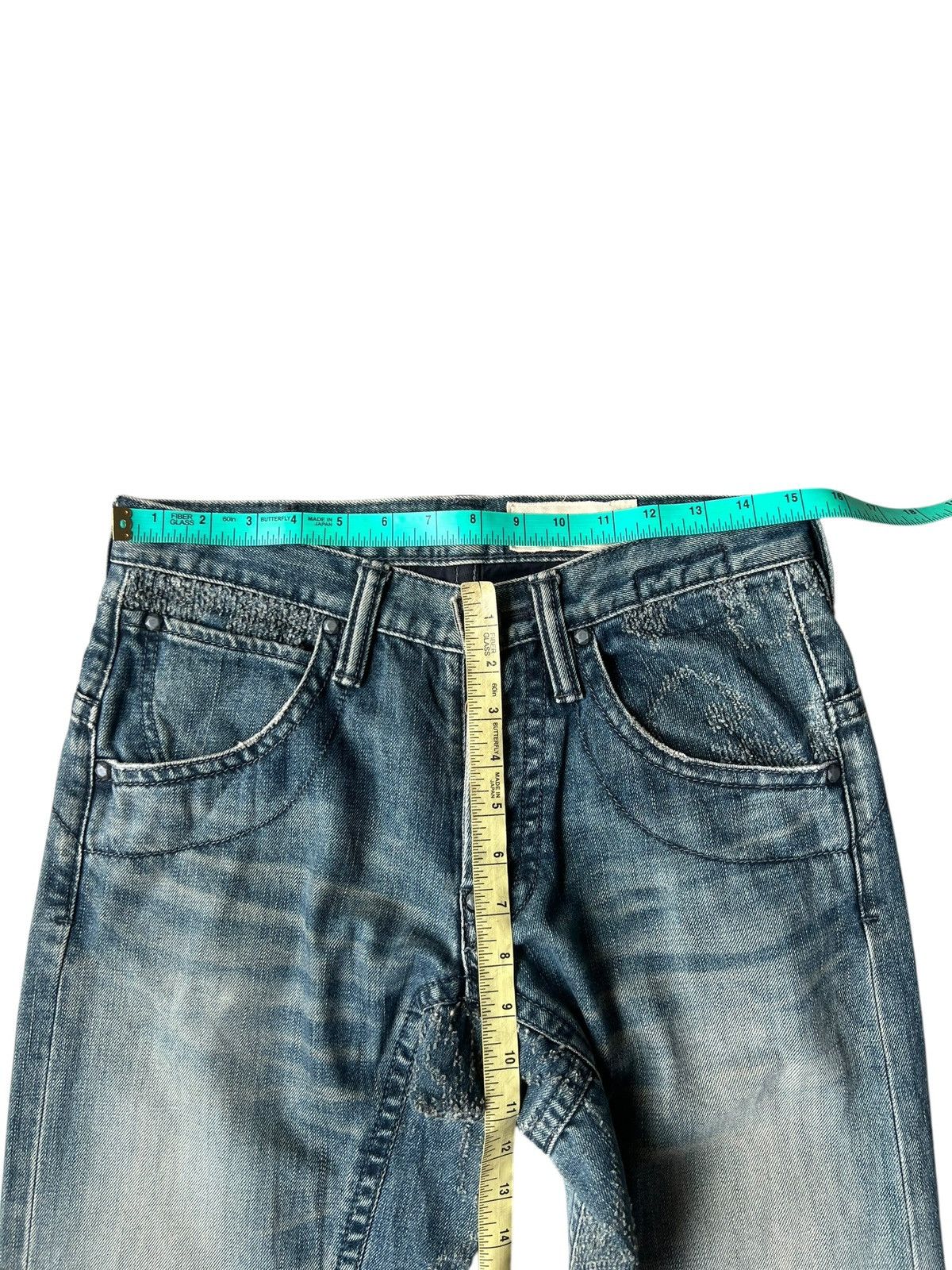 Handmade Mizra Hand Made in Japan Distressed Boro Denim Bootcut Jeans Size US 30 / EU 46 - 4 Thumbnail