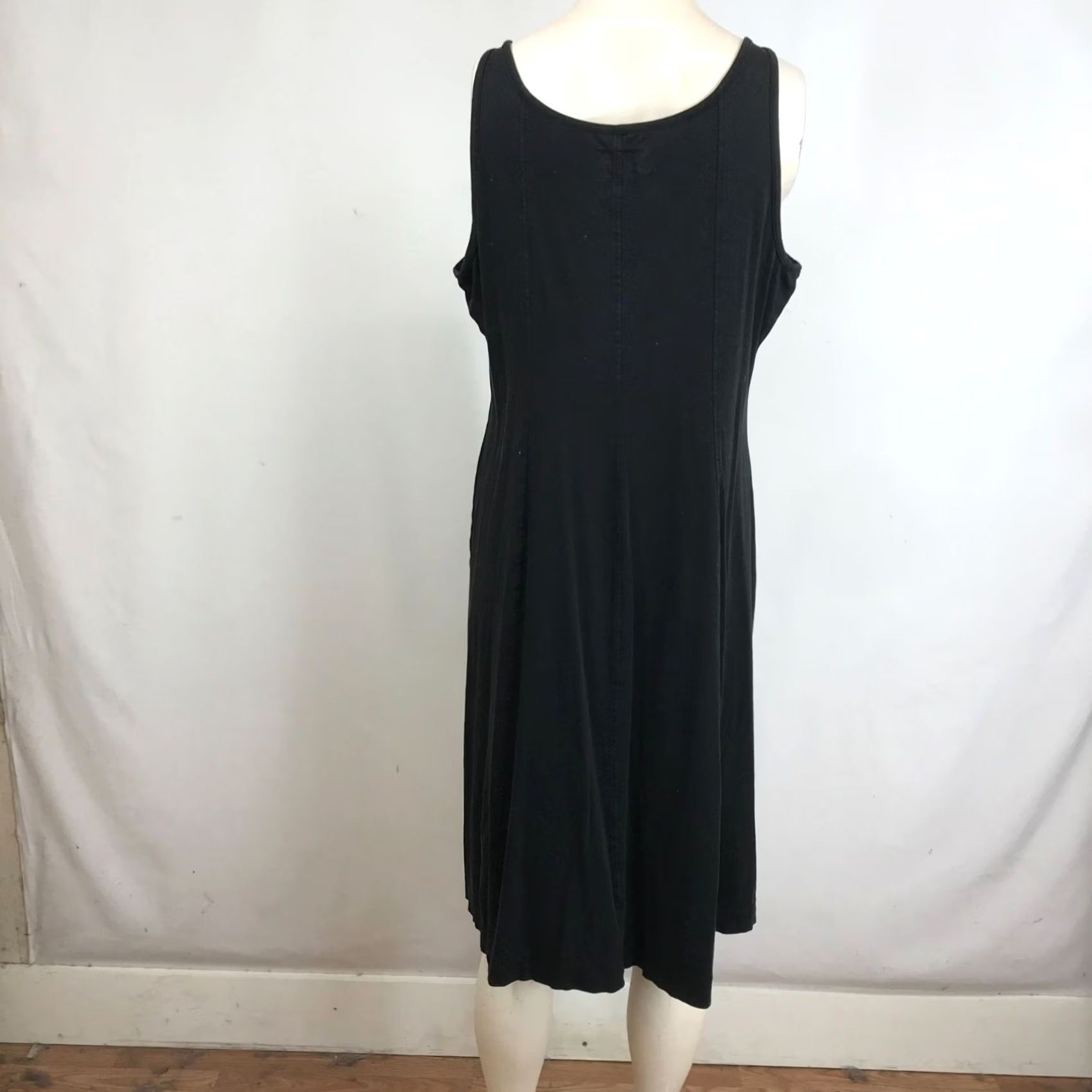 Everlane VINTAGE? No. EVERLANE Women XL Black Sleeveless Round Neck Cotton Midi Dress Shirt? Size XL / US 12-14 / IT 48-50 - 5 Thumbnail