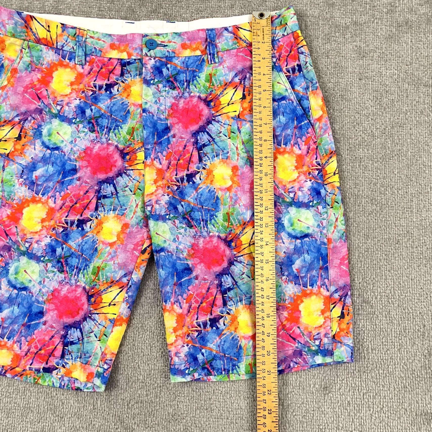 Vintage Hreski Chino Shorts Men 36 / 10" Paint Loud Bold Performance Stretch Golf Preppy Shirt? Size US 36 / EU 52 - 6 Thumbnail