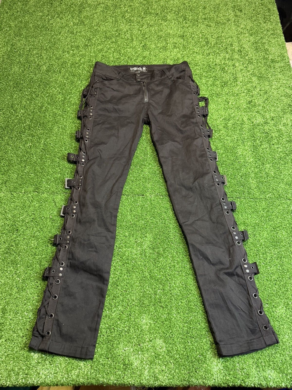 Vintage Avant Garde Gothicana Opium Black Buckle Detail Skarlet Pant Size 24" / US 00 / IT 34 - 1 Thumbnail