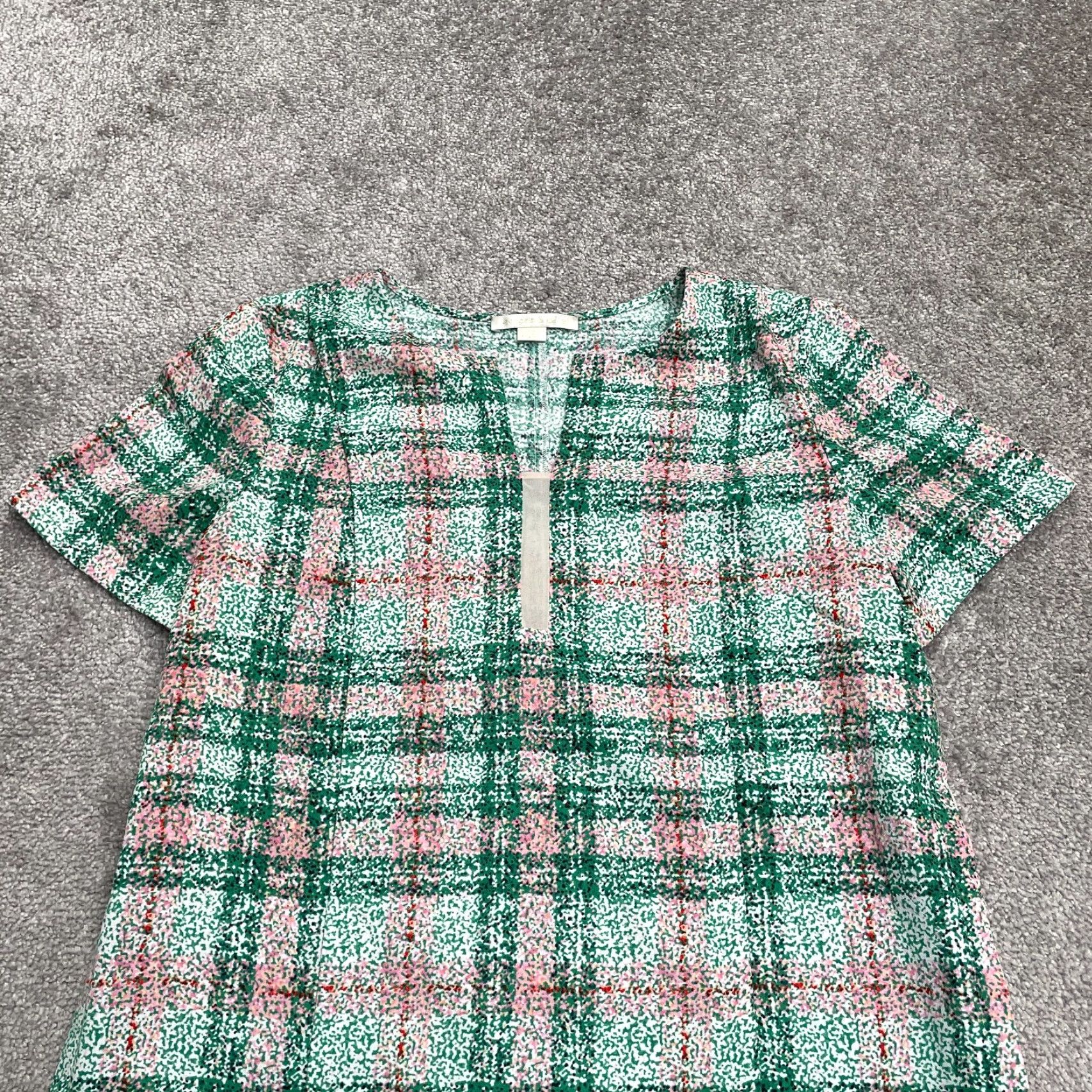 Vintage Cooper & Ella Blouse Womens Large Green Plaid Short Sleeve Casual Top Size L / US 10 / IT 46 - 3 Thumbnail
