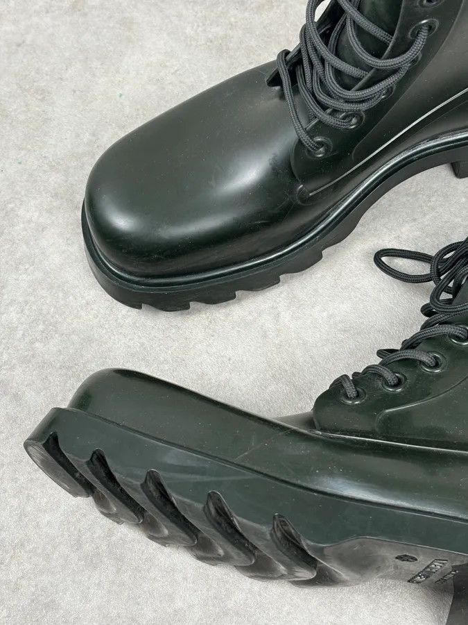 Bottega Veneta Bottega Veneta Dark Green Leather Rubber Lace-Up Boots Size US 11 / EU 44 - 8 Thumbnail