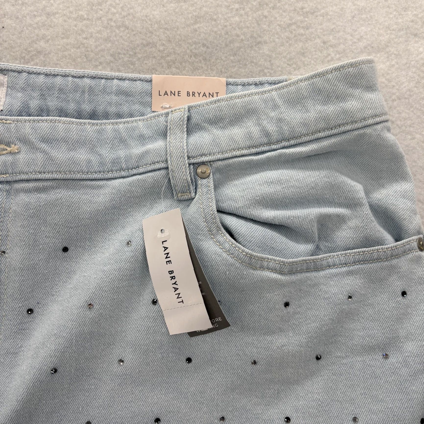 Vintage Lane Bryant Boyfriend Capri Jeans Womens Plus 22 Light Wash Studded Denim Pants Capsri Capri Polka Dot Size 40" / US 18 - 3 Thumbnail