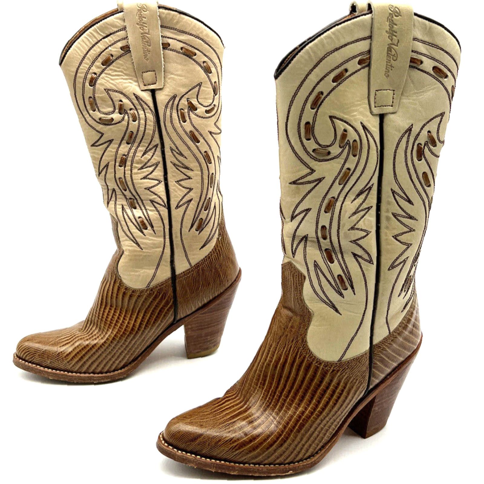 Valentino Rodolfo Valentino By Sancho Womens Boots 5.5 M Leather Western Cowgirl Cowboy Brown Embroidered Size US 6 / IT 36 - 2 Thumbnail