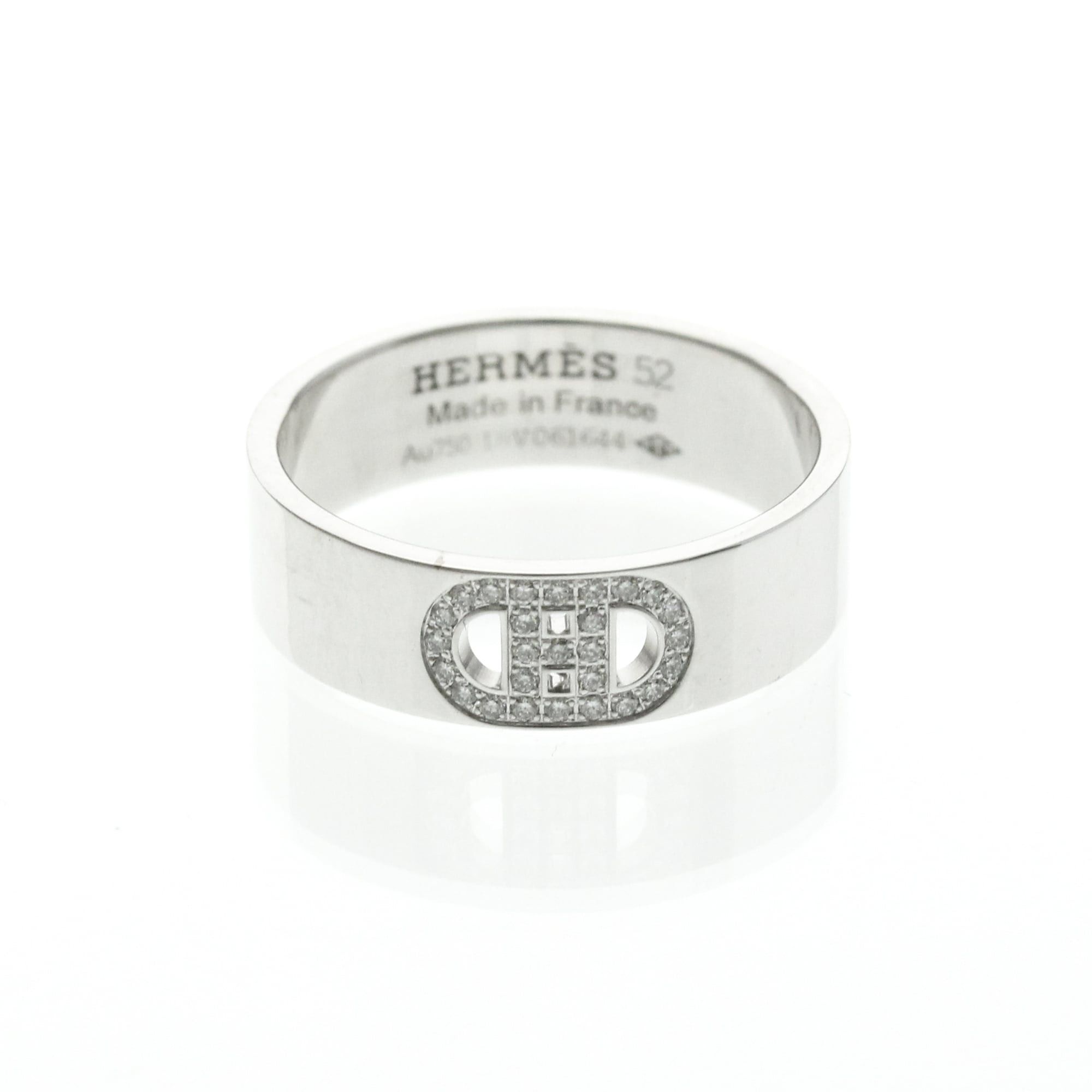 Hermes Hermes H D'ancre Ring With Diamonds White Gold (18K) Fashion Diamond Band Ring Silver Size ONE SIZE - 1 Thumbnail