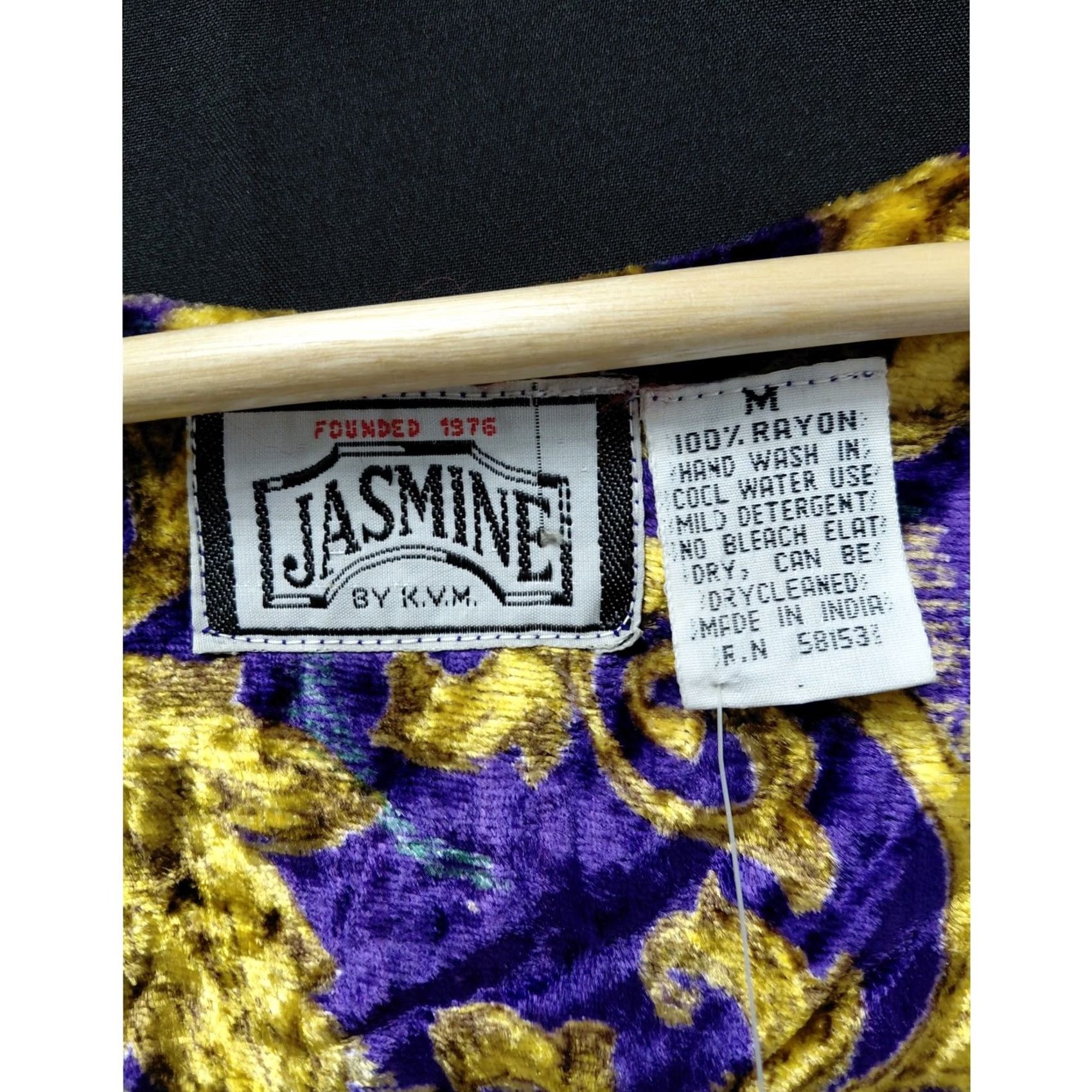 Velvet VINTAGE? No. Jasmine by KVM Purple Velvet Baroque Midi Dress M Purple Bohemian Baroque Buttons 3/4 Sleeve V-Neck Made in India Size M / US 6-8 / IT 42-44 - 5 Thumbnail