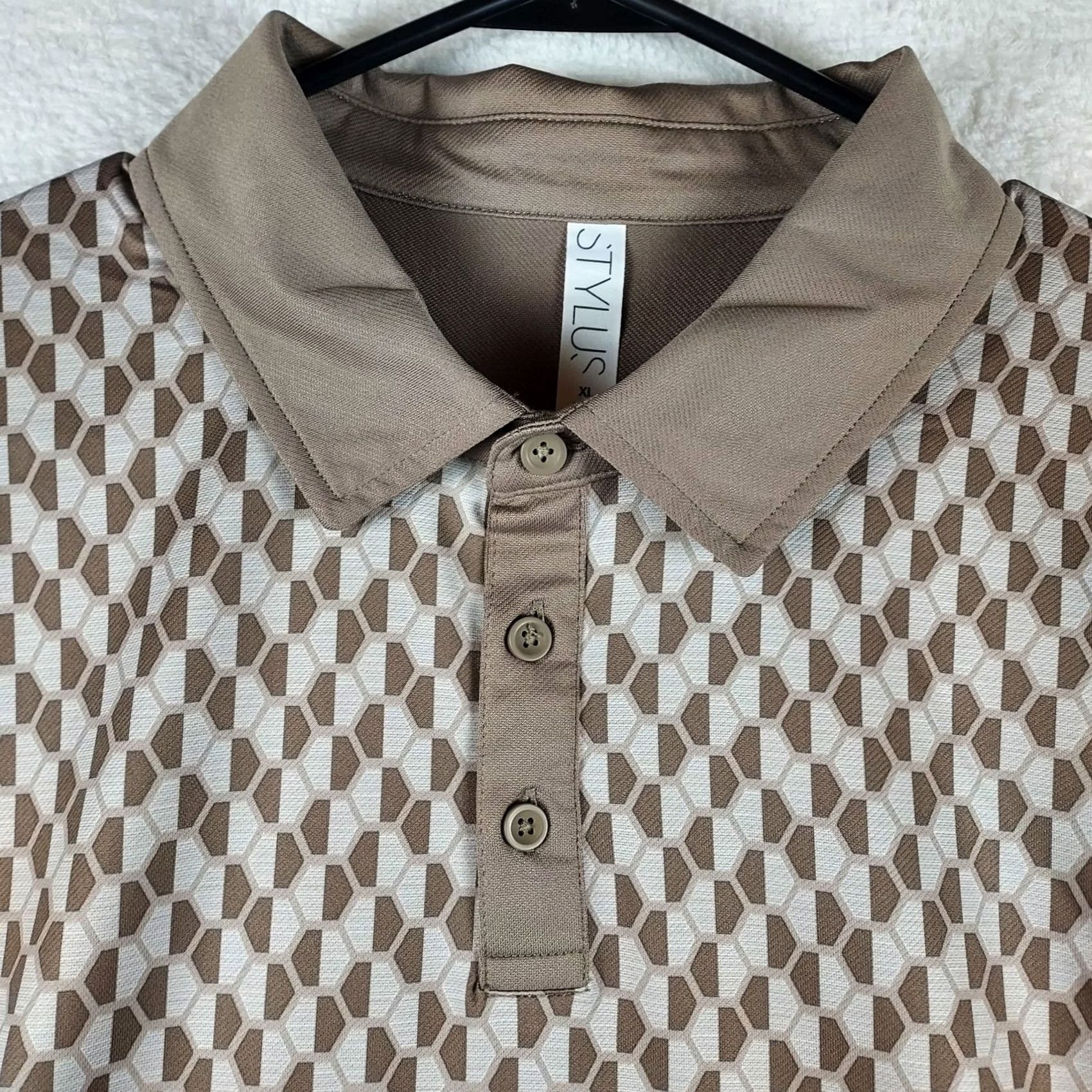 Vintage Stylus Polo Shirt Men XL Brown Geometric Pattern Short Sleeve Casual NWT Size US XL / EU 56 / 4 - 2 Thumbnail