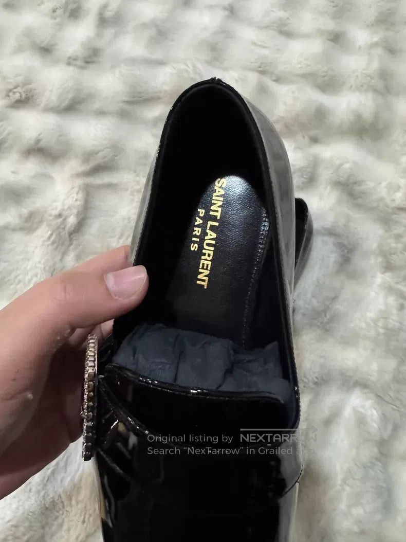Saint Laurent Paris Saint Laurent Paris Crystal Buckle Loafers Leather Shoes Size US 7 / EU 40 - 6 Thumbnail
