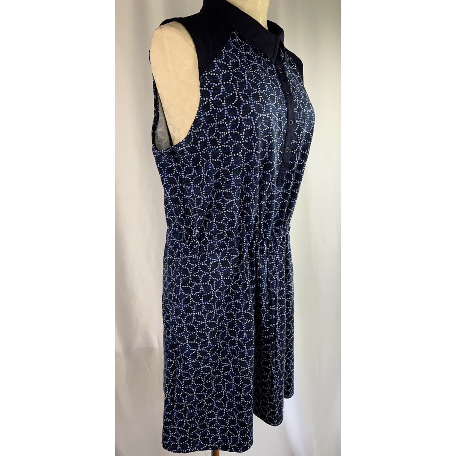 Talbots XL Talbots Navy Blue Print Althleisure Pockets Drawstring Waist Collar Size ONE SIZE - 4 Thumbnail