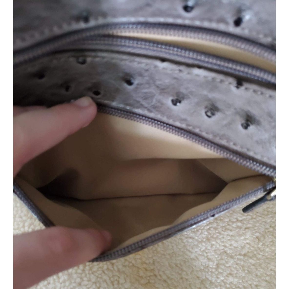 Giani Bernini Giani Bernini Ostrich-Embossed Tote Bag Purse Gray Size ONE SIZE - 8 Thumbnail
