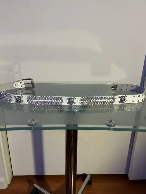 Japanese Brand Y2K Rhinestone Skull Belt (white) Size 32 - 1 Thumbnail